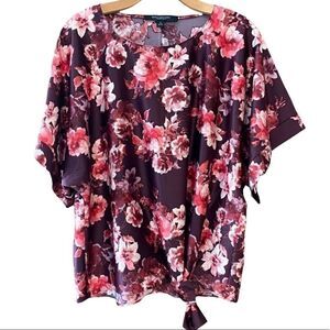 Marc New York Sz S NWT Purple Pink Satin Floral Hem Knotted Tie Blouse